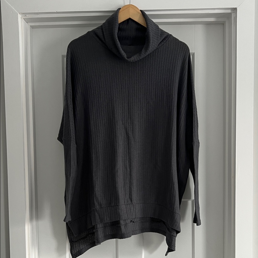 Charcoal Waffle Knit Cowl Neck Sweater - 241
